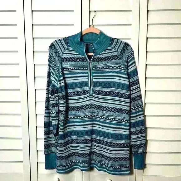 Eddie Bauer Fair Isle Nordic Geometric Quarter Zip Pullover Knit Sweater Size XL - Picture 1 of 8